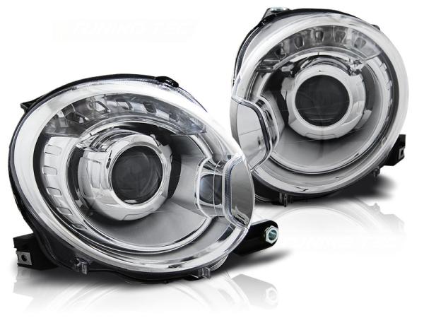 Scheinwerfer Klarglas Projektor für Fiat 500 Bj. 07-15 Chrom